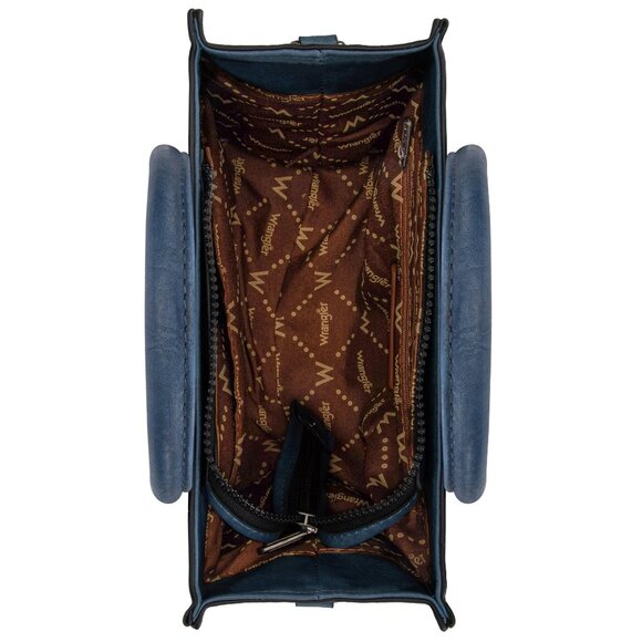 NWT Wrangler Tote Bag, Designer Satchel Handbag, Top-handle, Strap, Denim Blue - Picture 3 of 4